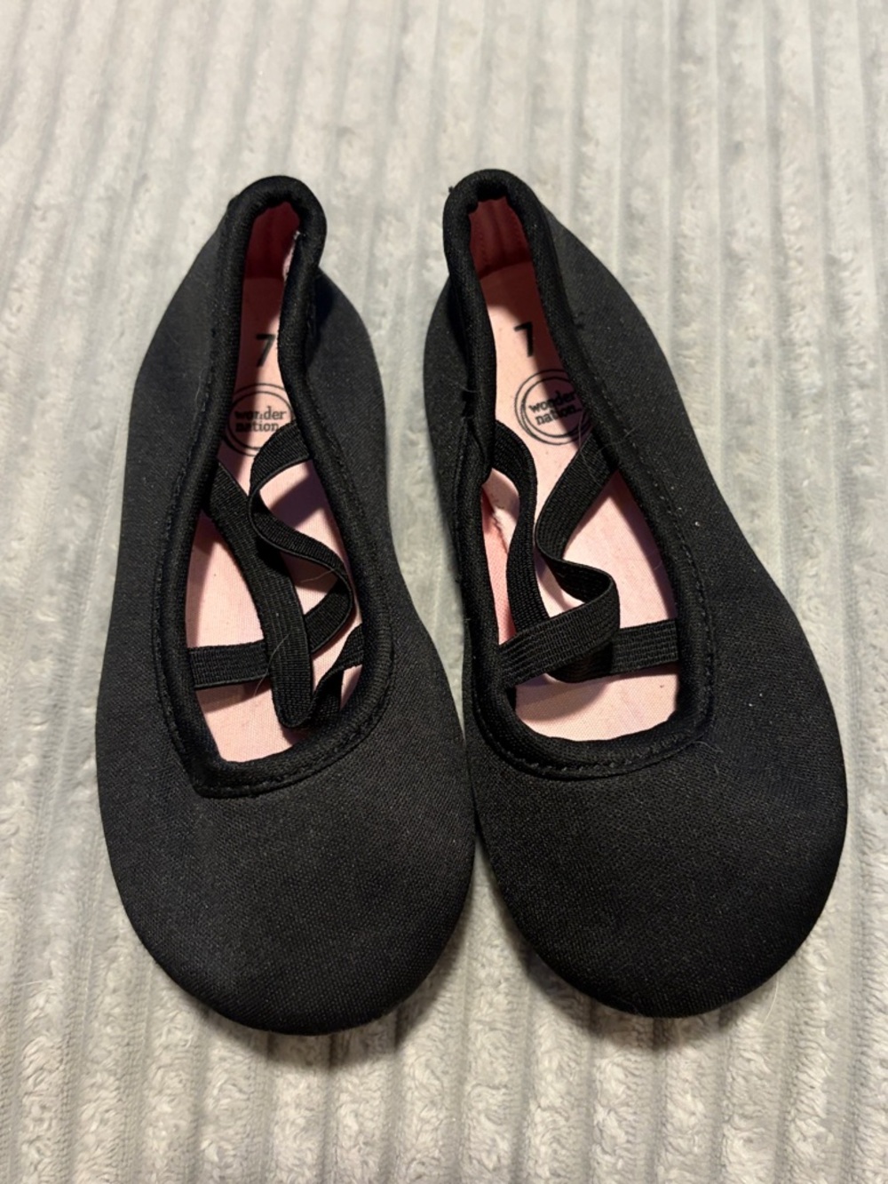 wonder nation Black Ballet Flats with Pink Insole and Cross Straps